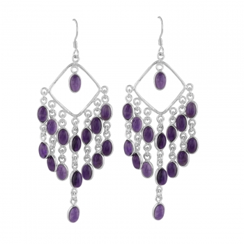 Best selling genuine silver top design purple amethyst Indian bezel earrings